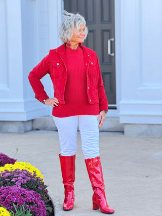 HOLIDAY RED VELOUR JACKET LULU-B