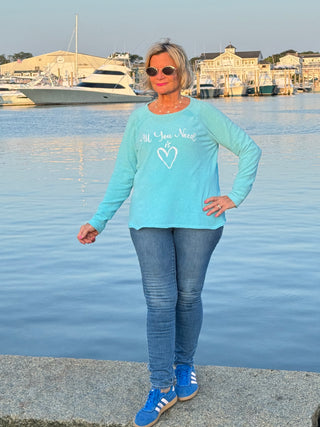 SEA FOAM ALL YOU NEED IS LOVE SWEATER
