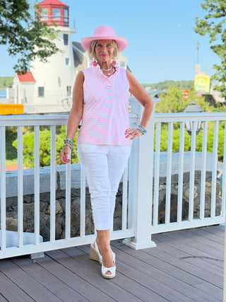 DOCKSIDE PRETTY PIN SLEEVELSS RUFFLE TOP LULU-B
