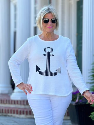 LULU-B WHITE ANCHOR SWEATER