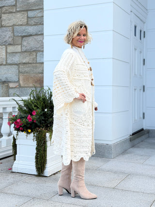 CROCHET CREAM LONG CARDIGAN Cathys Place
