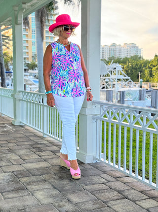 PINK PALM TREE SLEEVELESS TOP - Cathys Place