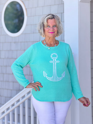 DOCKSIDE NAUTICAL SEAFOAM NAUTICAL STRIPE SWEATER LULU-B