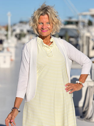 NAUTICAL YELLOW STRIPED SLEEVELESS RUFFLE DRESS LULU-B