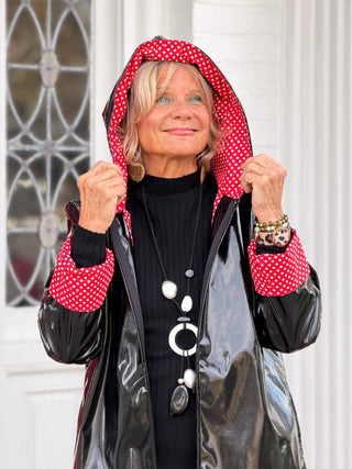 THE BLACK/ RED POKA DOT POSH RAINCOAT Cathys Place
