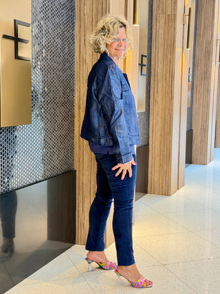 LULU-B NAVY METALLIC LINEN JACKET - Cathys Place