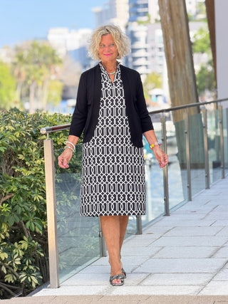 LULU B MIDNIGHT TRELLIS HALF ZIPPER MIDDY DRESS LULU-B