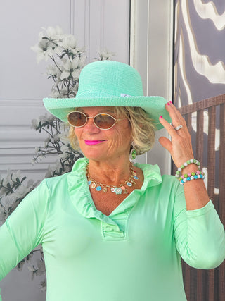 CLEAR GREEN SLEEVE RUFFLE TOP