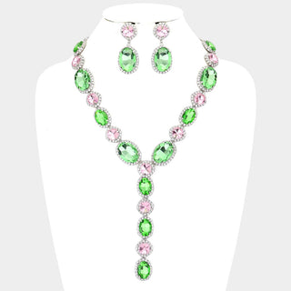 Glass Crystal Rhinestone Y Evening Necklace Glass Lo o