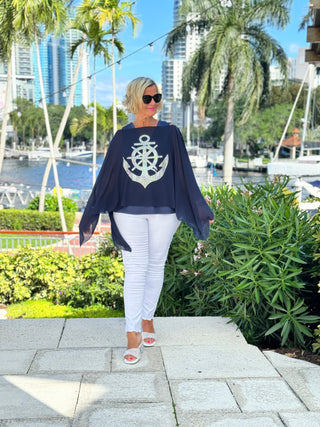 SWAROVSKI  CRYSTAL NAVY ANCHOR STATEMENT TOP