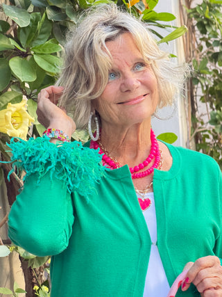 Pink Enamel Heart Pendant Accent Chunky Beaded Layered Statement Necklace