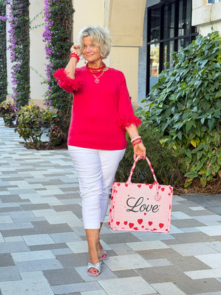 LULU B RED FINGE CASHMERE TOP