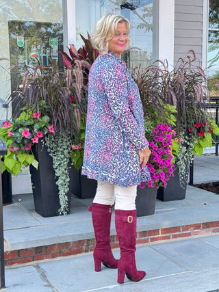 SHADES OF BLUE  ROUGED CARDIGAN