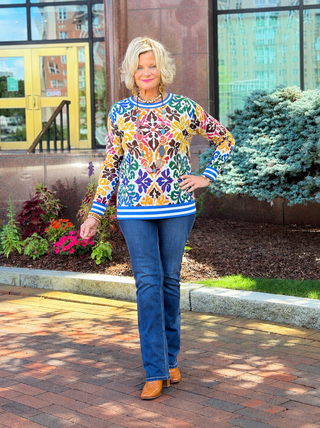 Women's Tipped Floral Lightweight Sweater Cathys Place