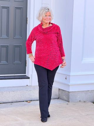 Women's Split Cowl Neck Animal Jacquard Chenille Top RUBY Cathys Place