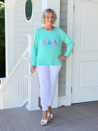 BEACH CLUB  SEAFOAM SAILBOAT SWEATER LULU-B