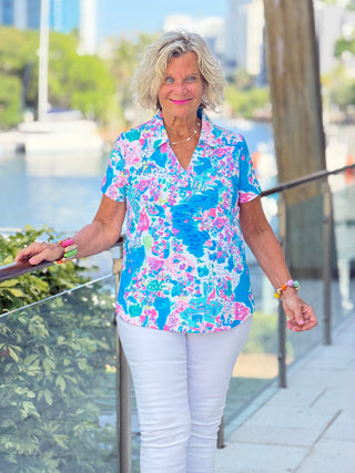 LULU B PALM BEACH SPLASH COLLAR SHORT SLEEVE LULU-B