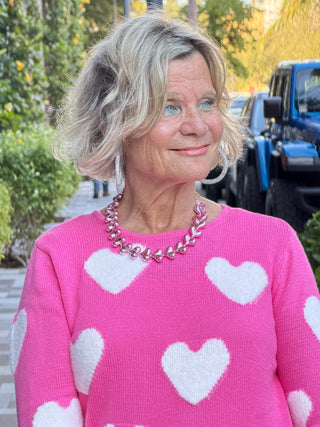 LULU B PINK FUZZY HEART SWEATER