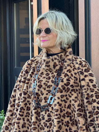 Animal Print Turtle Neck Cape Poncho