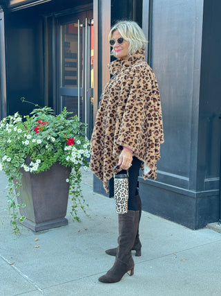 Animal Print Turtle Neck Cape Poncho