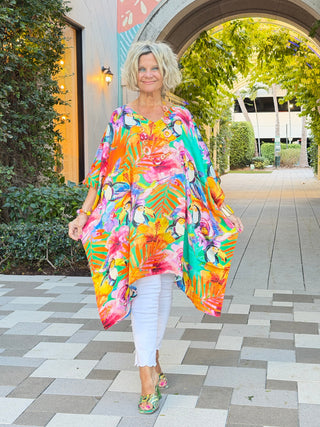 Artisan Orange Parrots Modal Kaftan - Cathys Place