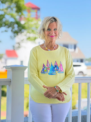BEACH CLUB YELLOW SAILBOAT SWEATER LULU-B