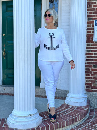 LULU-B WHITE ANCHOR SWEATER
