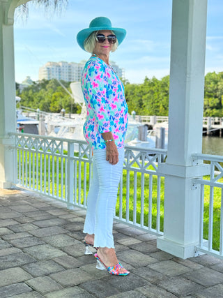 PINK PETALS V NECK TOP