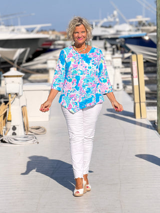 LULU B PALM BEACH SPLASH ASYMMETRIC TOP LULU-B