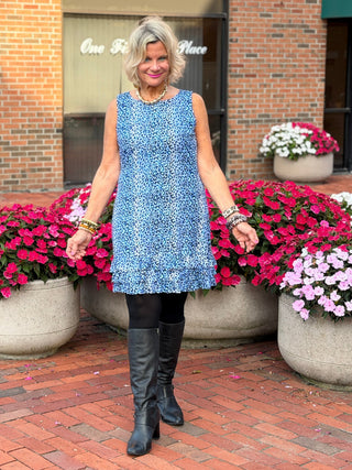 LULU B SPARKLING BLUE SHIFT RUFFLE DRESS LULU-B