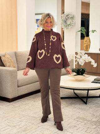 Heart Mock Neck Knit SweateR CHARLIE B