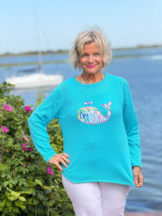 BEACH CLUB AQUA WHALE SWEATER LULU-B