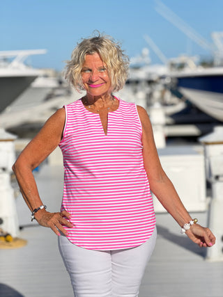 NAUTICAL NAVY HOT PINK SLEEVELESS TOP LULU-B