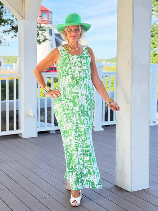 HARBOR  LIGHTS SAILBOAT GREEN MAXI DRESS TANGO MANGO