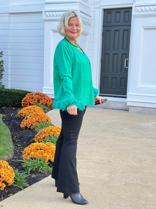 LULU-B EMERALD CASHMERE FRINGE FANCY CARDIGAN LULU-B