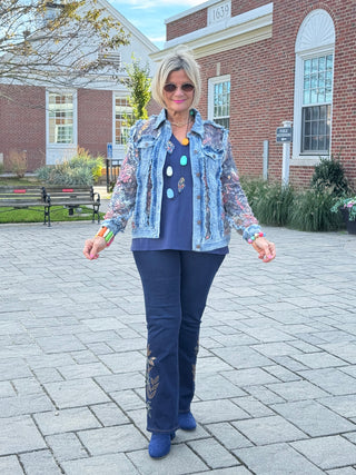 Ethyl Denim & Floral Insert Coat - Virtue