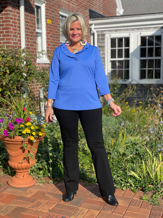 LULU-B BLUE SOLID RUFFLE TOP