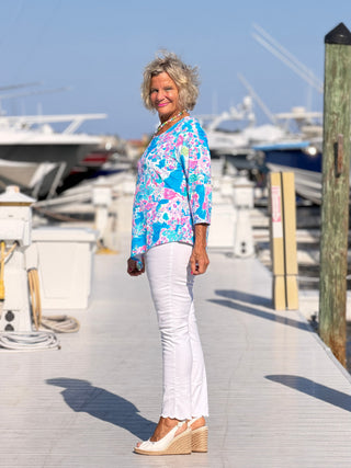 LULU B PALM BEACH SPLASH ASYMMETRIC TOP LULU-B