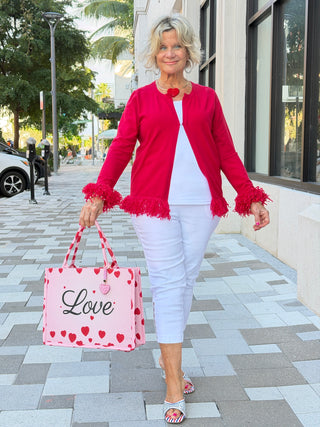 LULU B RED FRINGE CASHMERE SWEATER