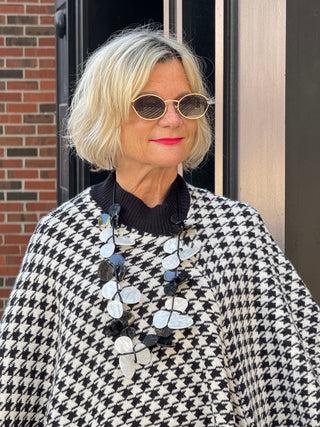 Houndstooth Knit Poncho Cape