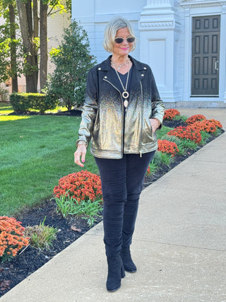 Women's Metallic Ombre Faux Suede Moto Jacket