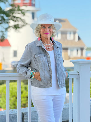LULU B SILVER CHAMBRAY LINEN JACKET LULU-B
