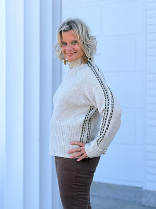 Contrast Stitch Mock Neck Sweater DOWN THE ARM OLIVE CHARLIE B