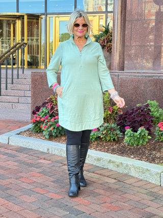 Lulu B Sage Textured Half Zipper Dress