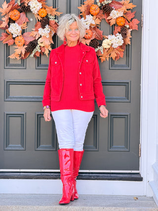 HOLIDAY RED VELOUR JACKET LULU-B