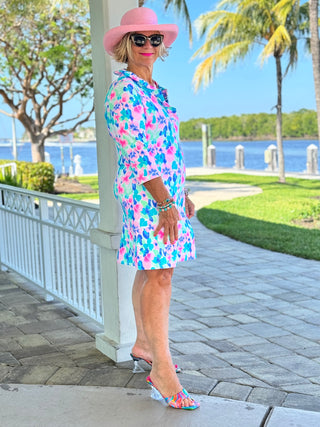 PINK PETALS RUFFLE NECK DRESS