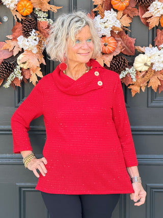 HOLIDAY RED SPARKLE COWL TOP Cathys Place