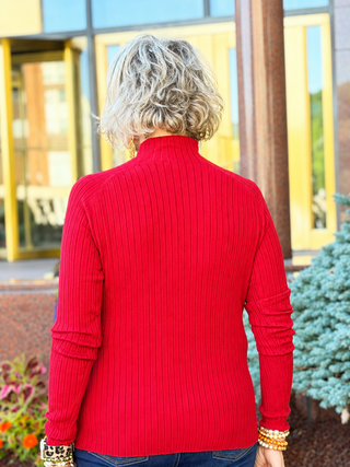 Ribbed Knit Mock Neck Sweater RED CHARLIE B