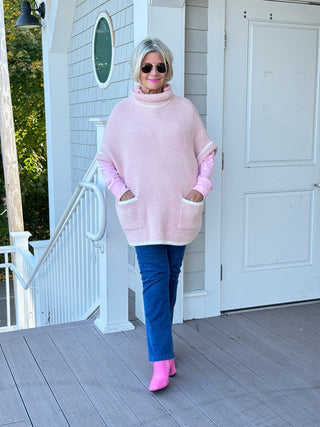 COLOR BLOCK TURTLE PINK POCKET SWEATER