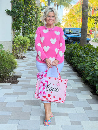 LULU B PINK FUZZY HEART SWEATER
